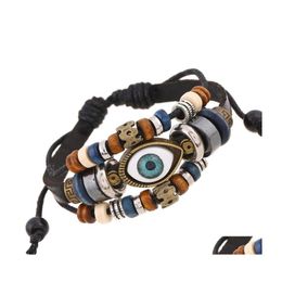 Charm Bracelets Evil Eye Bracelet Mti Layered Leather Wrap Wristband Adjustable Bangle For Women Men Fashion Jewelry Gift Drop Delive Dhx4L