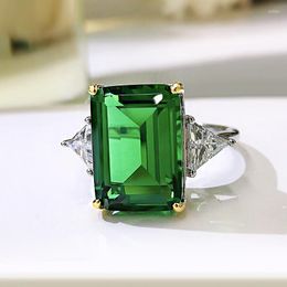 Cluster Rings Creative 925 Sterling Silver Moissanite Big Square 10 14mm Emerald Green Colour Ring For Women Fine Jewelry Gift Accessory