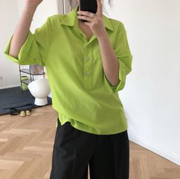 Women's Blouses Girls Summer Arrival Fashion Retro Lapel Shirt Sun Protection Loose Thin Short Sleeve Button Up Fluorescent Green T-shirt