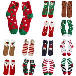 Women Socks Girls Christmas Soft Plush Fluffy Thicken Warm Female Winter Fur Fleece Lined Slipper