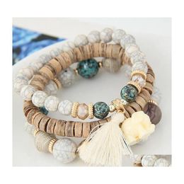 Bangle Mtilayer Gift Wooden Beads Tassel Bohemia Bracelets Jewellery Accessory Drop Delivery Dhjxs