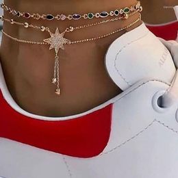 Anklets Tassel Star Anklet Chain Set Of Three Multi Birthstone Ankle Beaded Fashion Dainty Women Foot Jewellery