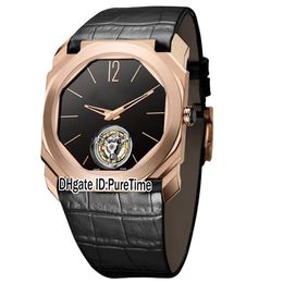 New 42mm Octo Finissimo 102346 BGO40BGLTBXT Rose Gold Black Dial Tourbillon Automatic Mens Watch Black Leather Sports Watches Pure193y