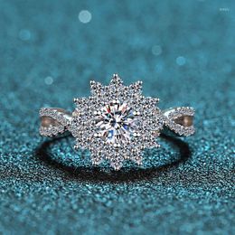 Cluster Rings Moissanite Single Drill Ring Passed Diamond Test Stone 925 Sterling Silve Lotus Flower Shape 0.5CT Fashion Wedding Jewellery