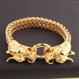 Link Bracelets Top Stainless Steel Dubai Gold Colour Dragon Clasp Rock Figaro Chain Men's Bracelet Bangle Hip-hop Jewellery 8.66"