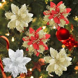 Christmas Decorations 5pcs 14cm Glitter Artificial Flower Head For Tree Ornament DIY Wreath Garland Wedding Party Decor Navidad