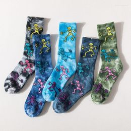 Men's Socks Tie-dye Skull Men Fashion Skateboard Cotton Hip-hop Street Clothing Casual Harajuku Funny Novelty Gifts For