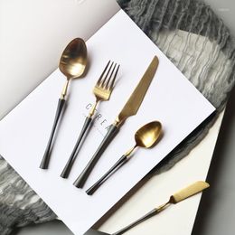 Flatware Sets Brushed Black Gold Craft Cutlrey Set 304 Stainless Steel Knife Fork Spoon Western Dessert El Gifts