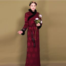 Tibet ethnic clothing vintage long dress elegant winter robe Traditional Women Oriental Vestido Asian costume