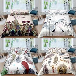 Bedding Sets ZEIMON 2/3Pcs Set Adults Feather Duvet Cover Floral Quilt Home Textiles King Happy Year Decoration