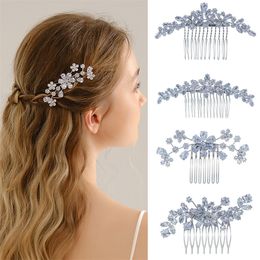 Wedding Bridal Zircon Hair Comb Flower Floral Crown Tiara Princess Pageant Headpiece Party Prom Headdress Ornament Jewellery Silver