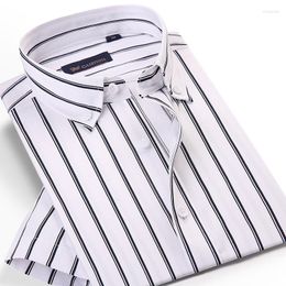 Men's Casual Shirts Men's Summer Striped Shirt Bamboo Fibre Short Sleeve Double Stripes Pocket-less Design Standard-fit Button-down Top