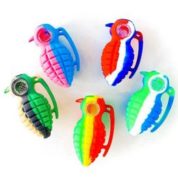 Silicone Colourful Grenade Style Pipes Herb Tobacco Oil Rigs Glass Porous Hole Philtre Bowl Portable Handpipes Smoking Cigarette Holder Tube Wholesale DHL