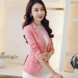 Women's Suits 2022 Spring Women's Coat Jacquard Short Suit Korean Slim Temperament Ladies Tops One Button Women Blazers Office Lady