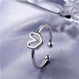 Wedding Rings Original Design Bohemian Retro Antique Silver Colour Heart Ring For Women Fashion Open Finger Female Boho Jewellery