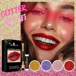 4/pcs Lip Gloss Stay Golden Cosmetics Glitter Lip Kit 4 Colors Powder Diamond Shimmer Long Lasting Waterproof Makeup Lipstick