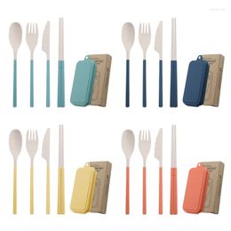 Dinnerware Sets Portable Foldable Cutlery Set Wheat Straw Tableware Spoon Knife Fork Chopsticks Outdoor Camping Kitchen
