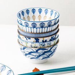 Bowls 2-piece Japanese-style Ceramic Bowl Household Noodle Ramen Rice Anti-scalding 4.5 Inch Small Underglaze