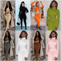 Retail Women Sports Yoga Jumpsuits Designer 2023 Spring New Solid Color Slim Sexy Long Sleeve Zipper Waist Tight Rompers