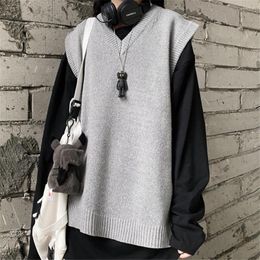 Women's Vests Fashion Long Simple 2022 Sweater Coats Vest Women V-neck Knitted Solid Basic Jumper Oversize Korean Style High Street