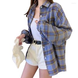 Women's Blouses Plaid Shirts Women Lantern Sleeve Cardigan Vintage Top Pink Purple Chequered Blouse Fashion Button Up Oversize 2022 LU1892