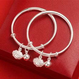 Lovely Baby Bangles Bracelets Allergic Free Adjustable Open Size 999 Silver Bells Baby Bangles for Kids Nice Gift