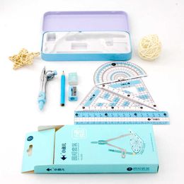 8 pcs/set Protractor Drawing Triangle Eraser Compasses Set Math Ruler For Students School Supplies 2 Colours