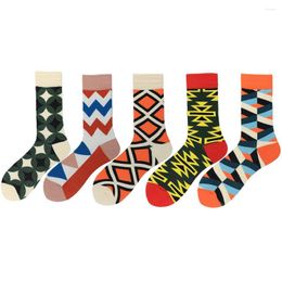 Men's Socks Retro Colourful High Quality Business Geometric Plaid Cotton Gift Formal Casual Skateboard