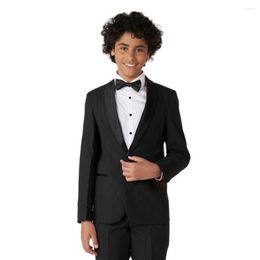 Men's Suits Black Solid Colour Teen Boys Satin Lapel Blazer Custom Made Single Breasted Party Prom Coat Tuxedos/Wedding Formal Wear Set