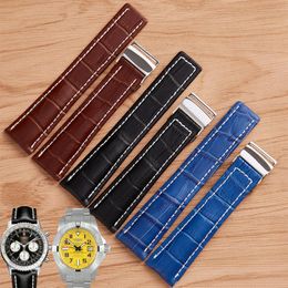 Watchband 22mm 24mm Black Brown Blue Watch band Crocodile Lines Genuine Leather Strap Stainless Steel Folding Buckle Suitable For 264K