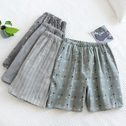 Men's Sleepwear Cotton Gauze Men's Grey Pjs Shorts 2022 Summer Plaid Sleep Casual Loose Home Pyjamas For Men Pantalones