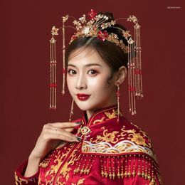 Headpieces Bride Retro Chinese Style Hair Ornaments Tassel Women Wedding Headdress Earrings Set Han Clothing Accessories