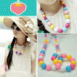 Necklace Earrings Set Fashion Children's Beads Acrylic Girls Bracelet Girl Accessories Pearl Two-Piece Bohemian Vacation Jewelry
