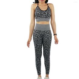 Active Sets Thin Strap Backless Yoga Set Leopard Print Tight Fitness Sports Running Clothes Women's High Waist Stretchy Gym Tracksuits