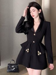 Beaded Patchwork Casual Dresses Black Suit Jacket For Sexy Backless Bandage Bow Slim Blazer Dress Women Party Clothes Business Suit 2023