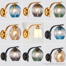 Wall Lamps Nordic Stained Glass Iron Bedroom Lamp Simple Living Room Aisle Led Light Bar Cafe Bathroom Sconce Fixture