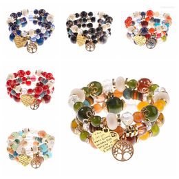 Link Bracelets Women's Natural Stone Tree Of Life Charm Beads Bracelet Heart Shape Yoga Jewellery Drop