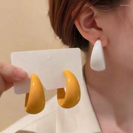 Hoop Earrings AOMU French Trendy Yellow White Acrylic C-Shaped Simple Personality Smooth Reflective For Women