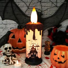 Candle Holders Flameless Flickering LED Candles Battery Operated Warm Light With Castle Witch Bats Decal Halloween Decor For Kids