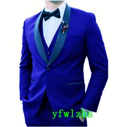 Handsome Groom Tuxedos One Button Man's Suits Shawl Lapel Groomsmen Wedding/Prom/Dinner Man Blazer Jacket Pants Vest Tie N0198