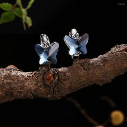 Backs Earrings S925 Sterling Silver Fine Jewellery 925 Ear Decorated Bule / Pink Butterfly Crystal For Women Girls
