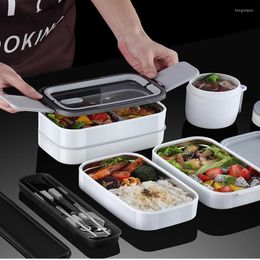 Dinnerware Sets Stainless Steel Double Layered Lunch Box With Bag Bento For Kids Fruit Dessert Warmer Tableware Kitchenware