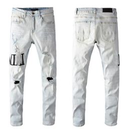 Designer di marca da uomo jeans viola amirs Denim Ricamo Pantaloni Moda Fori Pantaloni Hip Hop Pantaloni con cerniera in difficoltà per uomo y8b