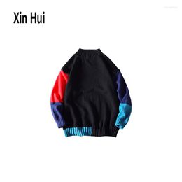 Men's Hoodies 2022 Autumn And Winter Hong Kong Style Stitching Contrast Colour Hip-hop Sweatshirt Plus Size 260 Kg Can Wear