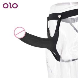 Beauty Items OLO Strap On Realistic Dildo Hollow Pant 4cm Strapon Harness Belt Penis Sleeve Enlarger sexy Toys for Man Couples