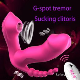 Beauty Items 3 in 1 Suck Vibrator Model 7 Oral Clitoral Stimulator sexyual Vagina Anal Female Remote Control Wearable sexy Toy