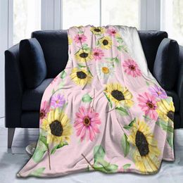 Blankets Flannel Blanket Sunflower Daisy Light Thin Mechanical Wash Warm Soft Throw On Sofa Bed Travel Patchwork