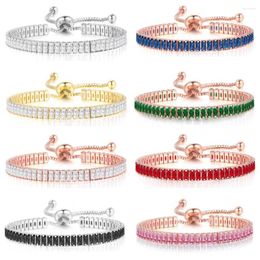 Link Bracelets Kpop Women's Tennis Bracelet Luxury 2.5 5 Mm Square Multicolor Zircon For Women Wholesale Adjustable Jewelry DZH009