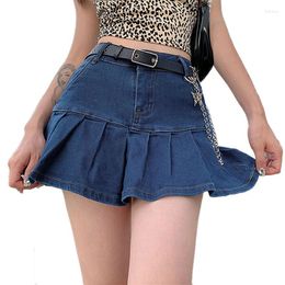 Skirts Harajuku Punk Y2K Denim Mini Pleated Skirt Ladies Summer High Waist Jeans Shorts Women Ruffles Fashion Korean Style
