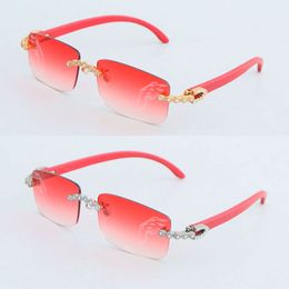 Moissanite Diamond Rimless Sunglasses for Women Original Wood Men Lens Detachable Eyewear Large Red Wooden Glasses Mens Size 58-18-140mm